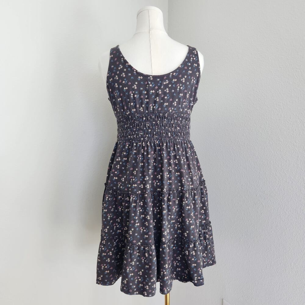 Lucky Brand Grey Ditsy Floral Smocked Tiered Tank Sundress Cotton A Line L - Picture 7 of 11